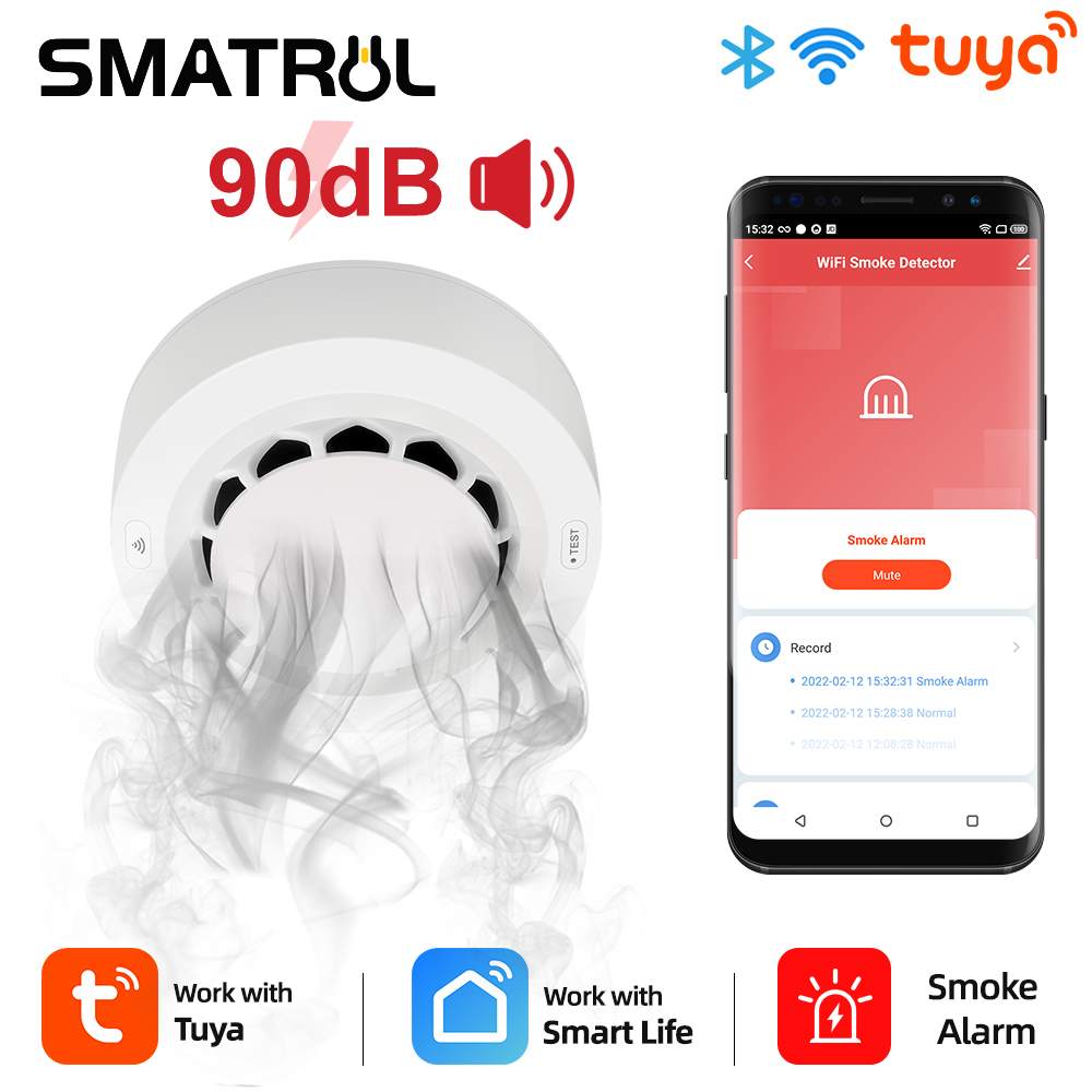 SMATRUL Tuya Thiết Bị Báo Động Khói Thông Minh WiFi Hệ Thống An Ninh Gia Đình Báo Cháy Kết Hợp Nhà Khói 90db Chống Cháy