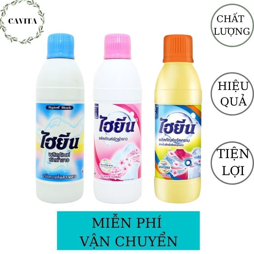 Nước Tẩy Quần Áo Trắng Và Màu Hygiene 500ml Thái Lan CAVITA giúp quần áo trắng sáng, loại sạch vết bẩn, chất tẩy mạnh, hiệu quả, tiết kiệm thời gian