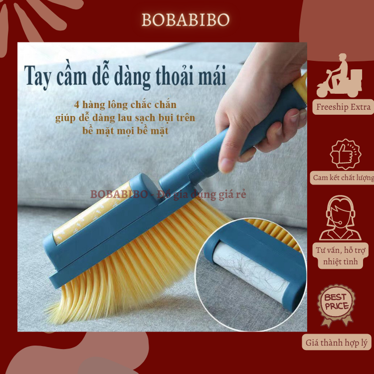 Chổi nhựa mềm kèm cây lăn bụi 2in1, cây lăn bụi đa năng, cây lăn bụi, lông, quần áo, bàn ghế tiện lợi bobabibo