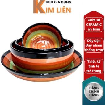 Bộ tô chén dĩa gốm sứ Ceramic BÁT TRÀNG cầu vồng 11.5, 15, 17, 22cm - Ăn cơm, đựng canh, đĩa