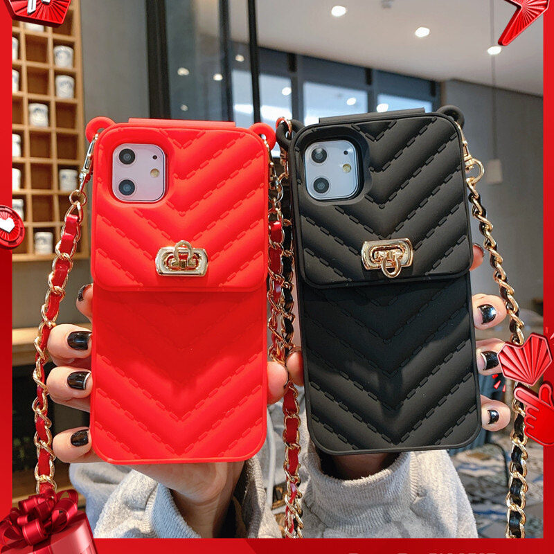 Túi Đeo Vai Thời Trang Khóa Kim Loại Ví Vỏ Điện Thoại Cho IPhone 14 Pro Max 13 12 Mini 11 XS Max SE XR 6S 7 8 Cộng Với Đồ Đựng Thẻ Ví Chống Sốc Bìa