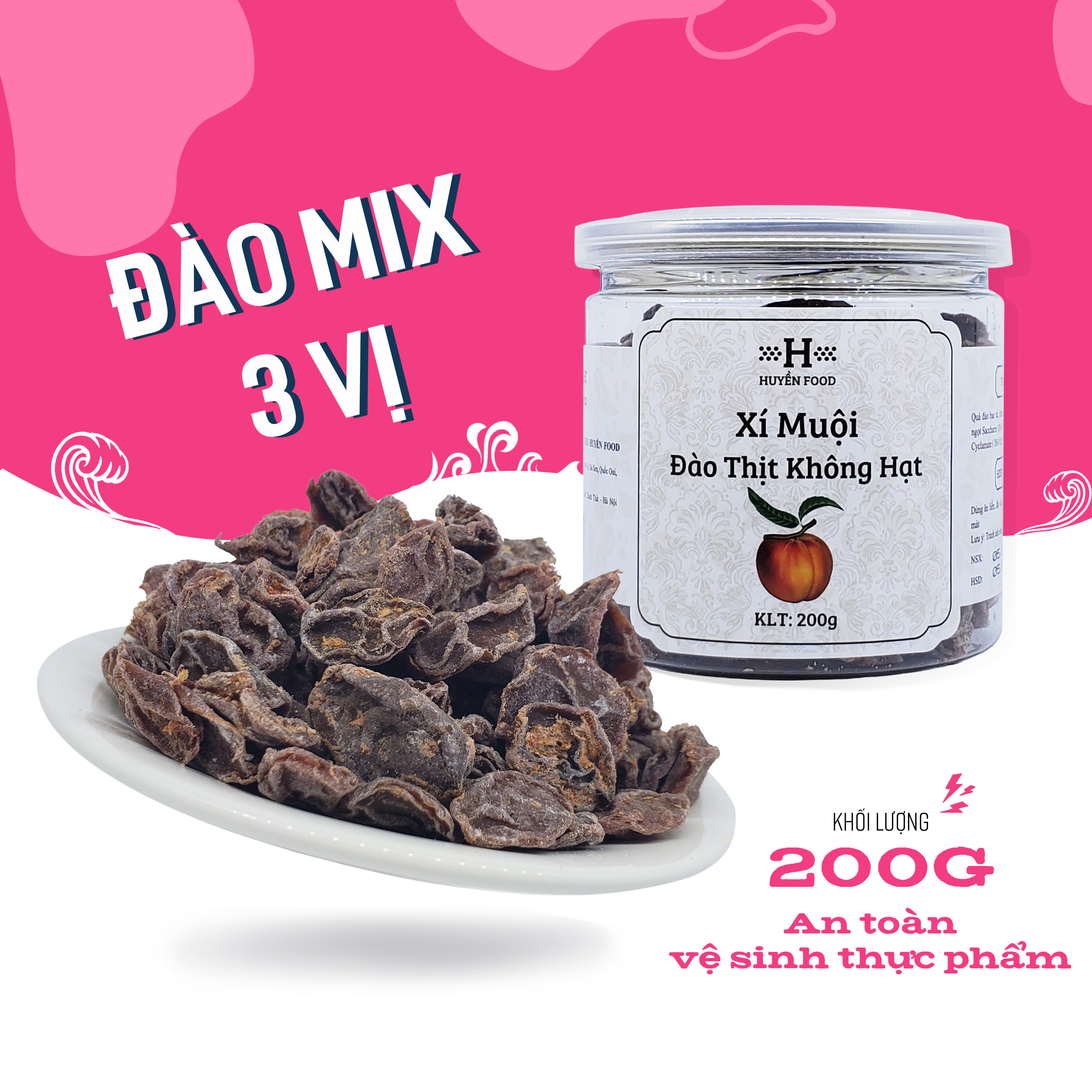 Ô mai xí muội đào thịt Huyền Food 200g, vị chua mặn ngọt, tăng cường vitamin C