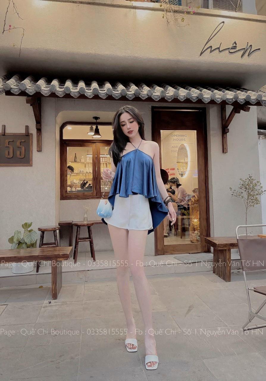 Set yếm vải lụa cao cấp, quần tafta siêu tôn dáng cho nữ mặc đi chơi, form đẹp, hàng cao cấp