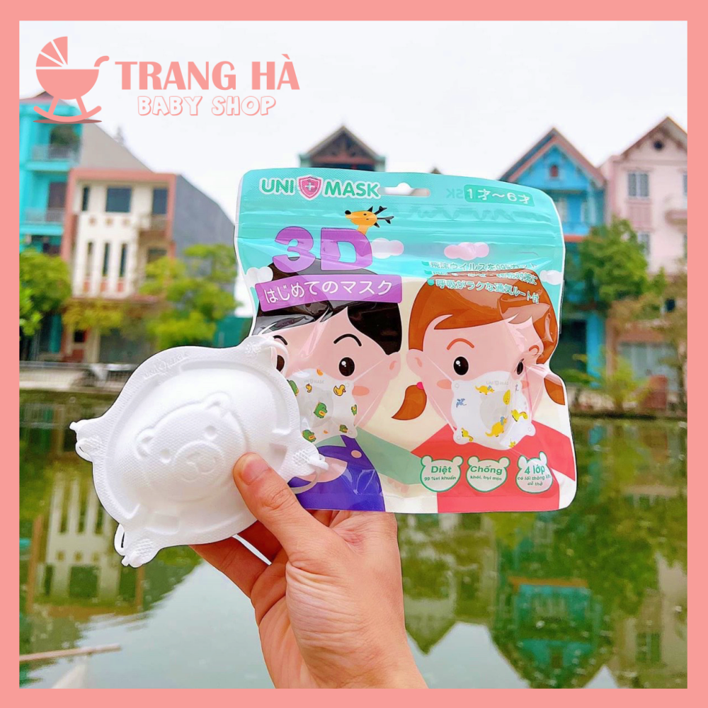 Set 3 Chiếc Khẩu Trang Gấu 3D Kháng Khuẩn Uni Mask Cho Bé, Khẩu Trang chống Bụi Mịn Và Kháng Khuẩn Cho Bé 0-3 Tuổi