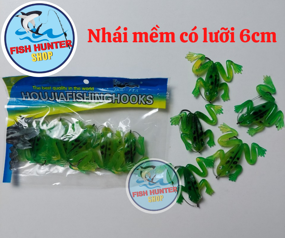 Mồi nhái mềm có lưỡi bịch 5 con câu lure/ Mồi nhái giả câu cá lóc