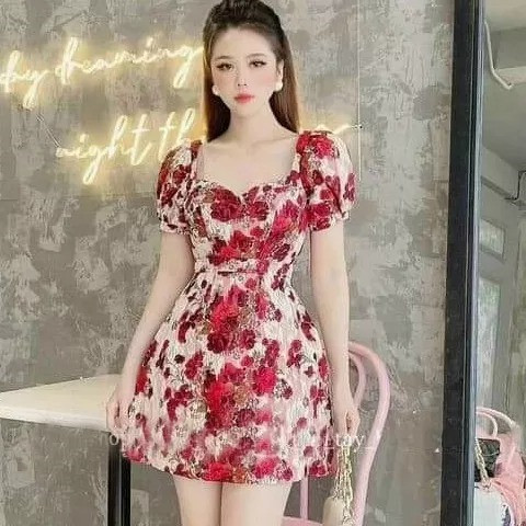 Đầm Xòe Tay Phồng Cổ Vuông Họa Tiết Dáng Xinh [ Có Kèm Mút ] Thời Trang [ Dáng Xinh Fashion ] Phù Hợp Đi Tới Sự Kiện Tiệc Đi Chơi Phố