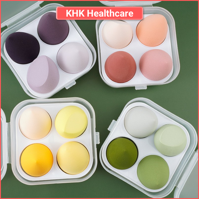 Hộp 4 bông mút trang điểm hình giọt nước tiện lợi tán kem nền