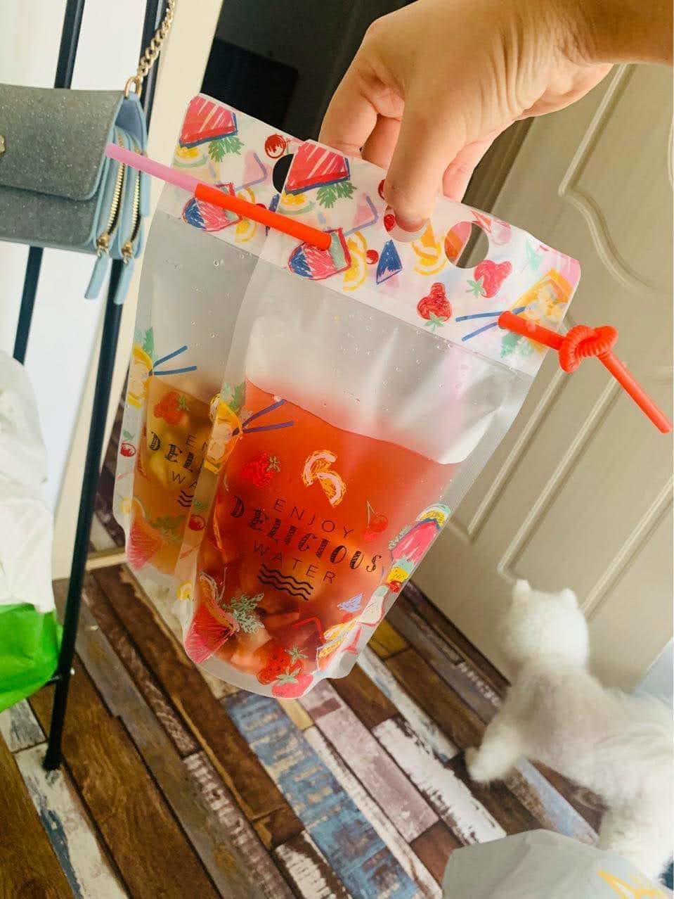 Set 10 túi zip đựng trà sữa in hình 2 mặt