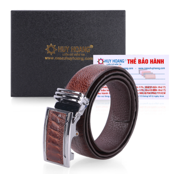 HK4404 - Dây nịt nam da đà điểu  3,5P màu nâu đỏ