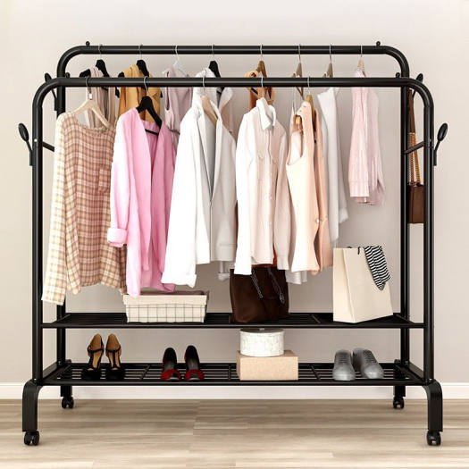 Giá Kệ Treo Quần Áo Giàn Phơi Quần Áo Kệ Phơi Đồ 2 Thanh 2 Tầng Thông Minh 3 Trong 1 Phong Cách Hàn Quốc