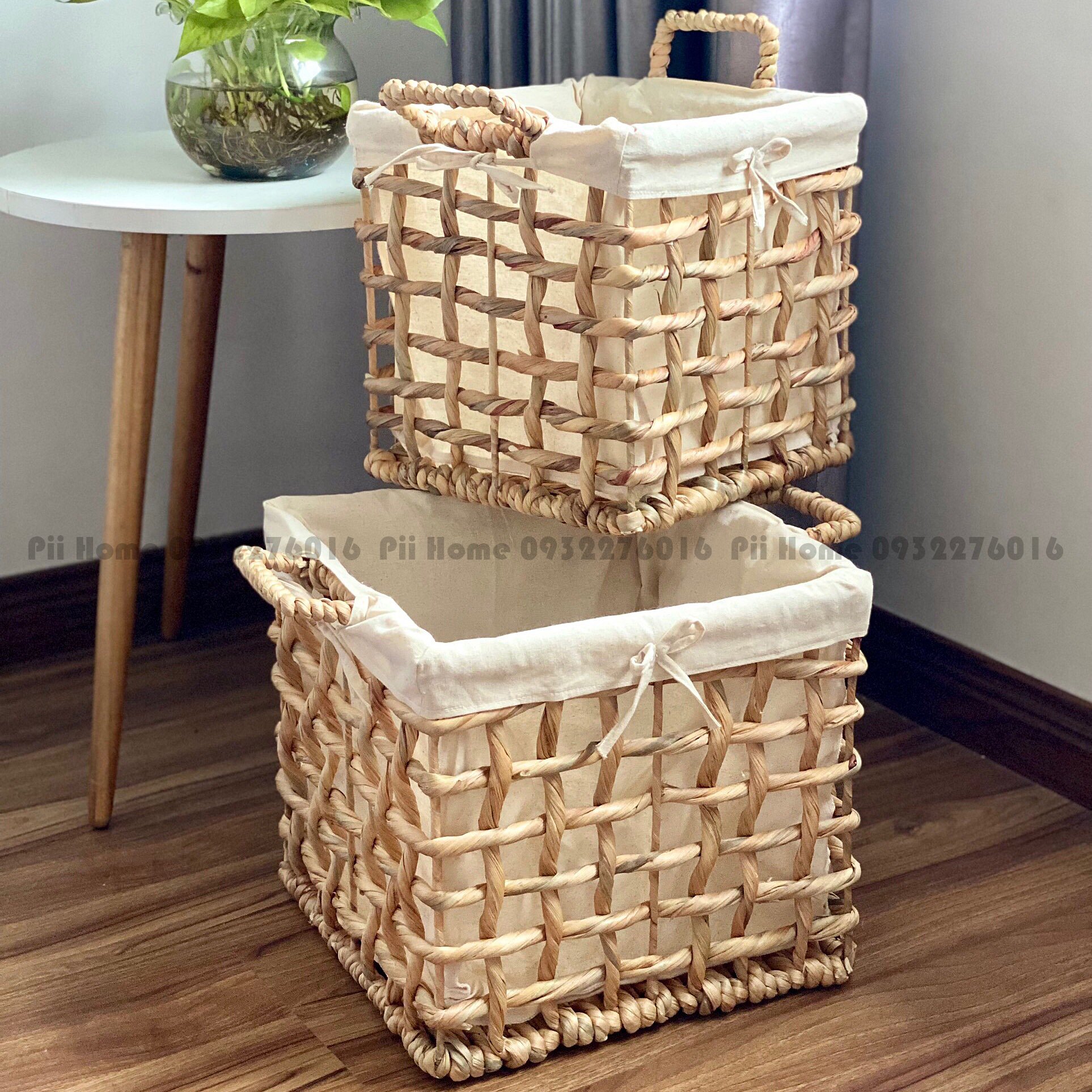 Sọt lục bình, giỏ lục bình vuông đựng đồ đa năng đan thưa pii home - kèm lót vải tiện dụng