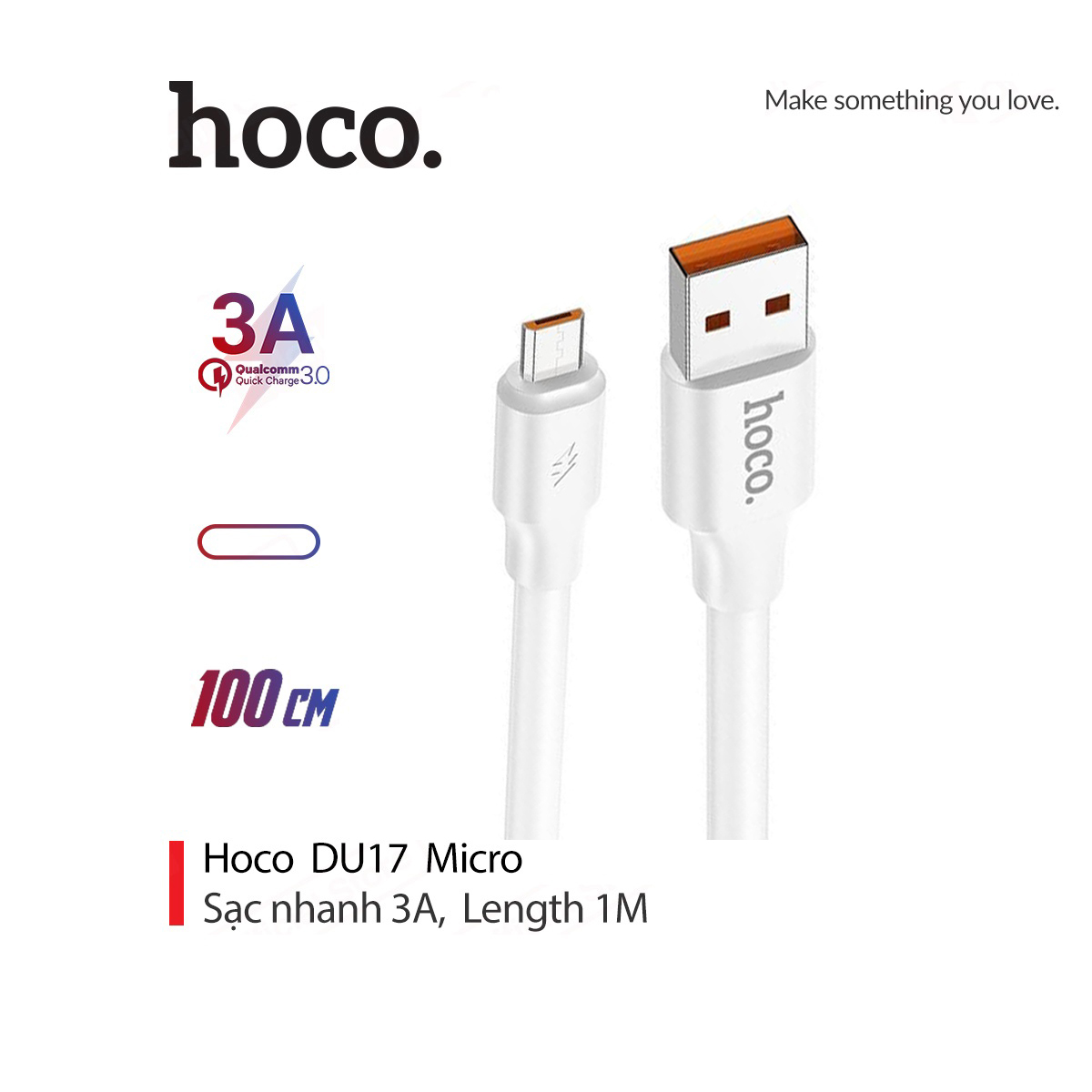 Cáp sạc hoco du17 sạc nhanh 3a dây tpe siêu bền truyền dữ liệu cho smartphone dài 1m