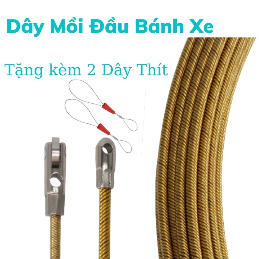 Dây mồi luồn dây điện có bánh xe-Đủ cỡ dây 5M-10M-15M-20M-dây mồi luồn thép kim loại 4mm