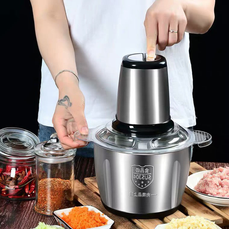 Máy xay inox 304, Công suất 250w máy xay thực phẩm,xay nhuyễn thịt, cá, rau dung tích 2l, 4 lưỡi dao siêu sắc