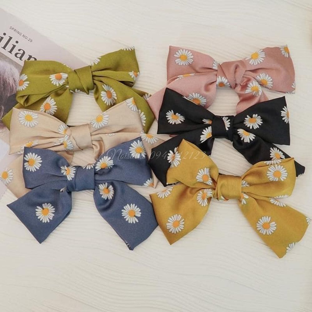 Kẹp tóc Nơ Hoa Cúc Bản To vải Satin xinh xắn, dễ thương cho nữ - Noisocks