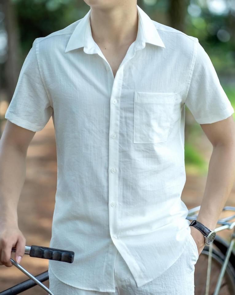 Áo đũi nam cộc tay cổ bẻ full cúc