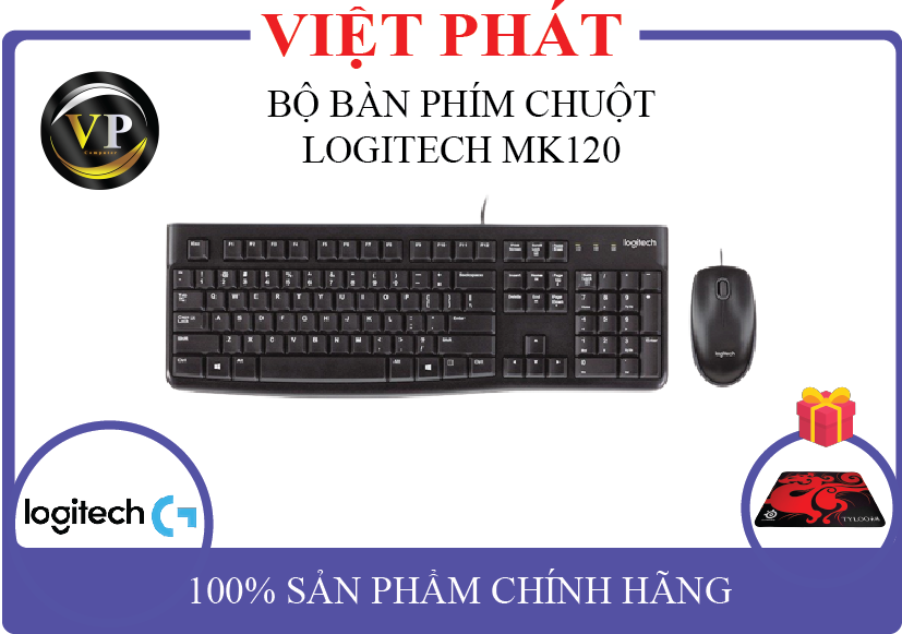 Bộ bàn phím + chuột logitech mk120 chính hãng + km tấm lót chuột
