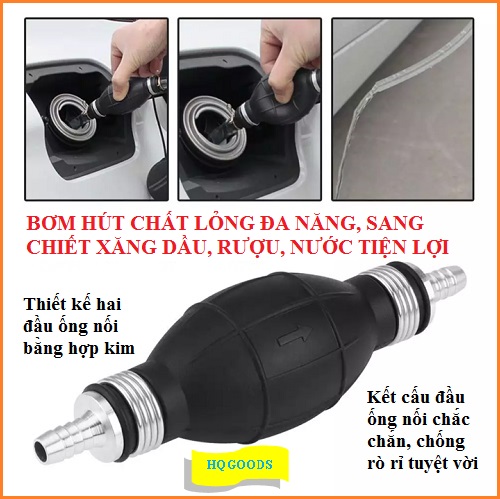 Dụng cụ bơm hút chất lỏng như xăng dầu, nước giải khát bóp tay đa năng đi kèm 2m ống hút và 2 đai xiết cổ dê inox