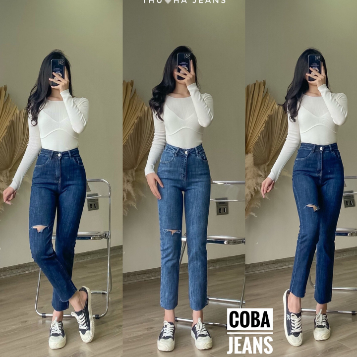 [FREESHIP]Quần Jeans Nữ ống Đứng Mài Rách Đùi Cá Tính LA'COBA