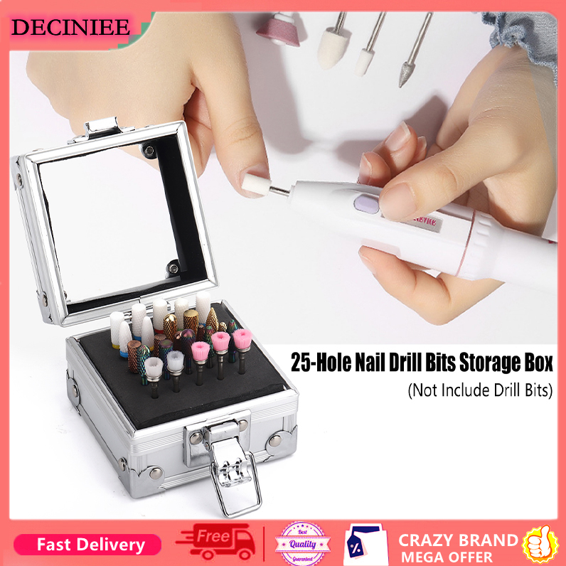 Hộp đựng đầu mài móng nghệ thuật bằng nhôm 25 ngăn hộp đựng trưng bày hộp đựng mũi khoan móng tay giá trưng bày