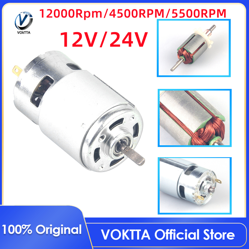 Voktta bộ động cơ 12v 775 rpm 12000rpm 4500rpm 24v 5500rpm 775 chính hãng động cơ dc không chổi than thu nhỏ tốc độ cao cho dụng cụ điện máy kiểm tra điện
