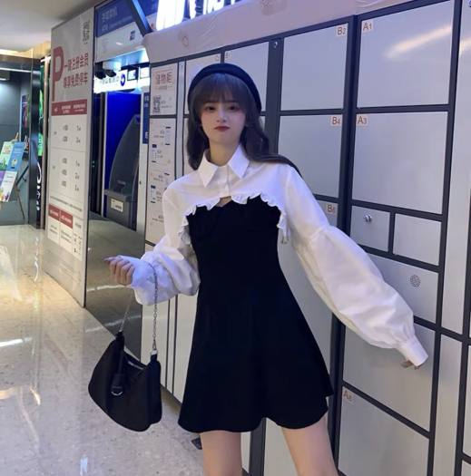 SET ĐẦM 2 DÂY FROM XÒE VÀ ÁO SƠ MI, PHỤNG HOÀNG