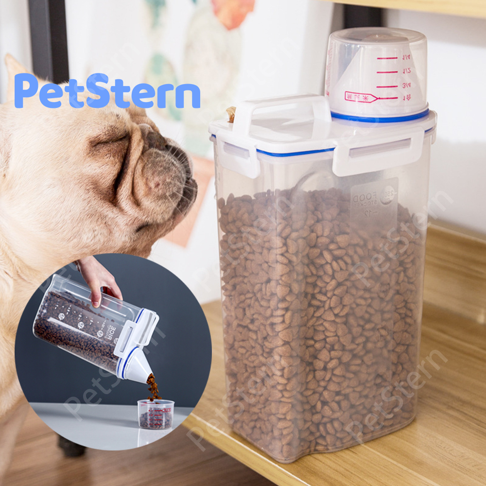 PetStern Pet Food Container for Dogs, Cat Food Storage Container Airtight Plastic Dispenser with Graduated Measuring Cup, Pourable Spout and Portable Collapsible Dog Bowl for Pet Food, Birds Seed ราคา 96 บาท*ส่งฟรี