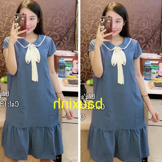 Đầm bầu babydoll , váy bầu xinh thiết kế hoa tơ 2 màu thanh lịch phù hợp