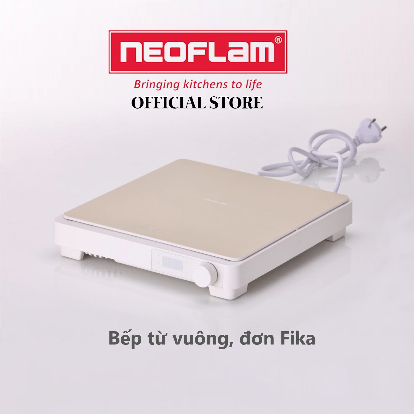 Bếp từ vuông Fika Neoflam. Mặt bếp kính chống sốc nhiệt Ceramic, thân vỏ nhựa PP chịu nhiệt. Hàng có sẵn giao ngay