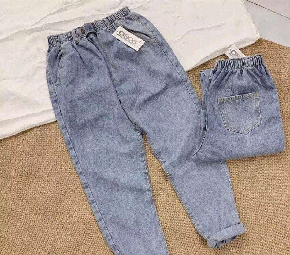 Quần baggy jean nữ lưng thun thời trang
