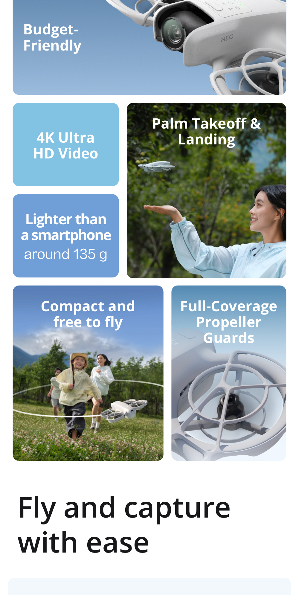 DJI Neo - Camera Drone | 4K/30fps | 135g Ultra Light Weight | Palm Landing | Beginner Friendly | Easy Control | AI tracking | 5 Shooting Modes · v11