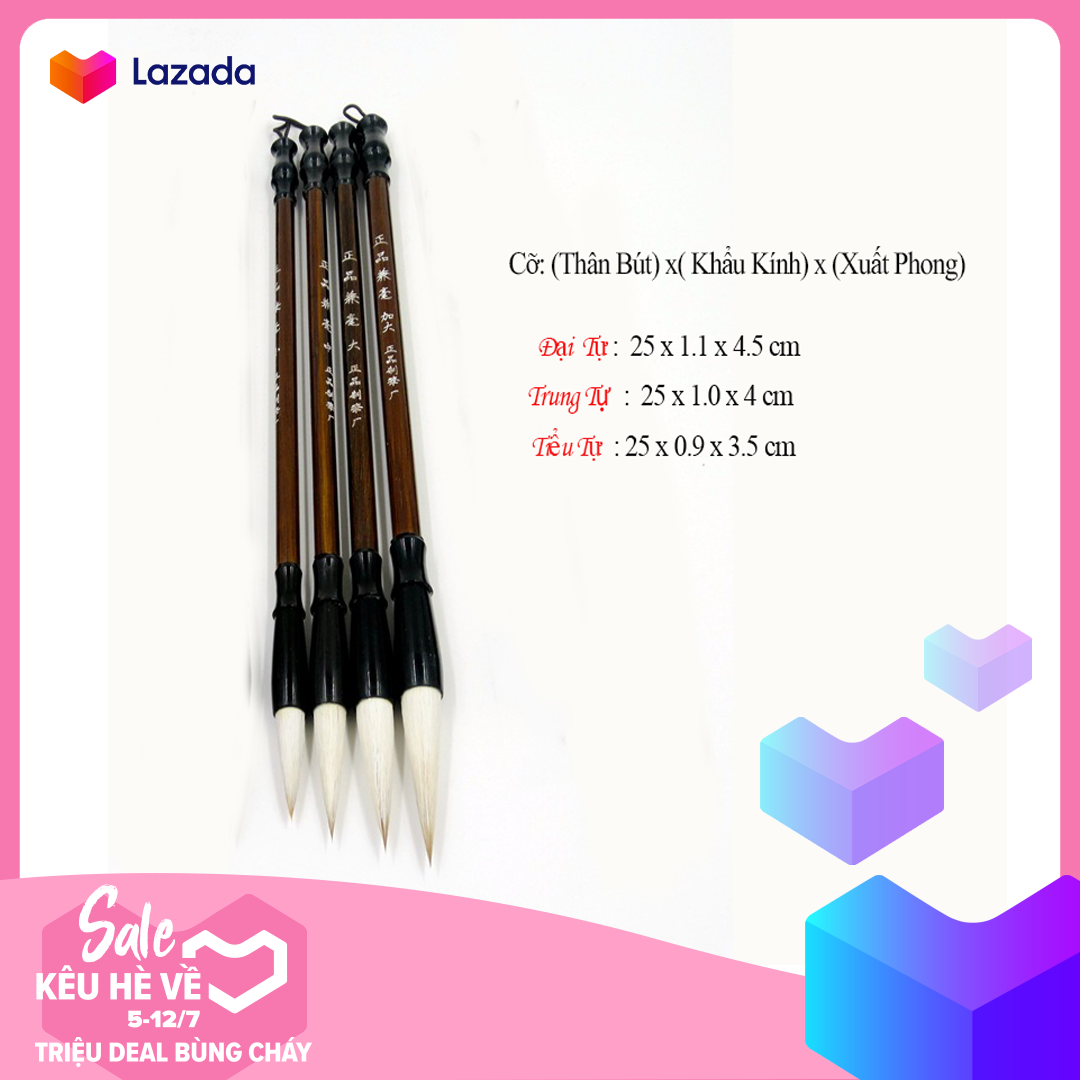 Bộ 3 Bút - Bút Lông, Cọ Thư Pháp Chính Phẩm Kiêm Hào Luyện viết thư pháp tiếng trung