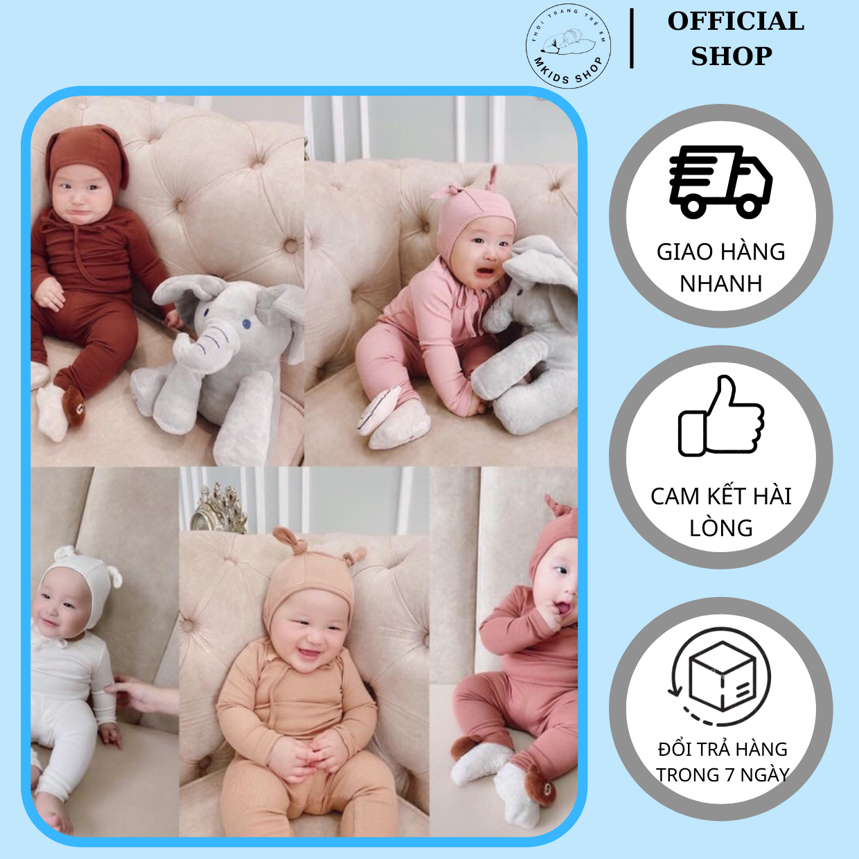 Bộ Dài Tay - MŨ Tai Thỏ - vải THUN LẠNH 100%,Dành Cho Bé Trai, Bé Gái từ 4-17kg, Có Sẵn HCM