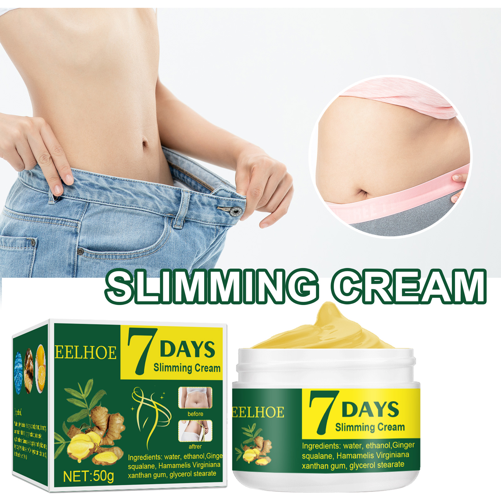Gambar Eelhoe 7 Days Ginger Slimming Cream Anti Cellulite Fat Burning Massage Weight Lose Cream Shaping Waist abdomen hip Body Firming Skin Cream Ginger Fat Reduction Cream?30g 50g?