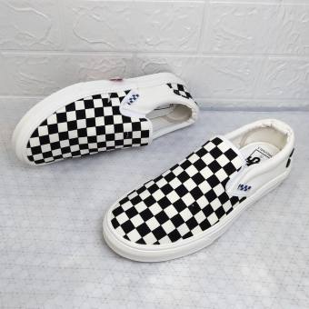 Giày Thể Thao Vans Slipon Caro Đen Trắng, Giày Lười Caro Đen Trắng Nam Nữ Fullbox