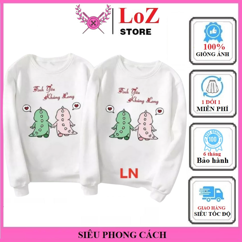 Áo mặc đôi hai áo tình yêu in hình khủng long ý nghĩa