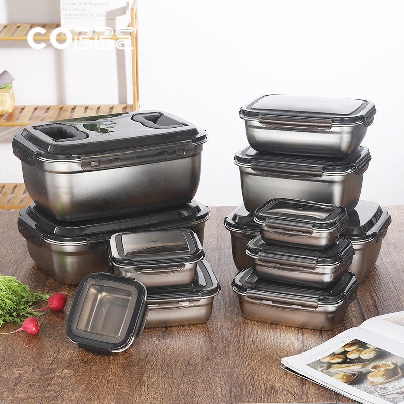 Cobbe 304 Thép Không Gỉ Hộp Ăn Trưa Tủ Lạnh Container Thực Phẩm Bento Hộp Lưu Trữ Các Mặt Hàng Nhà Bếp Ăn Trưa Organizer Tủ Lạnh Phụ Kiện Organizer