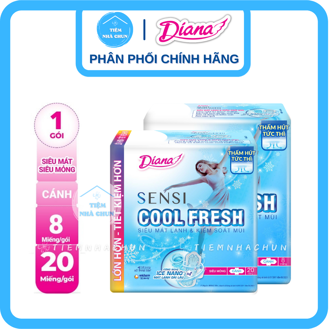 - băng vệ sinh diana sensi cool fresh có cánh/ không cánh siêu mát mỏng - nhi.tnl / tiemnhachun / tiệm nhà chun
