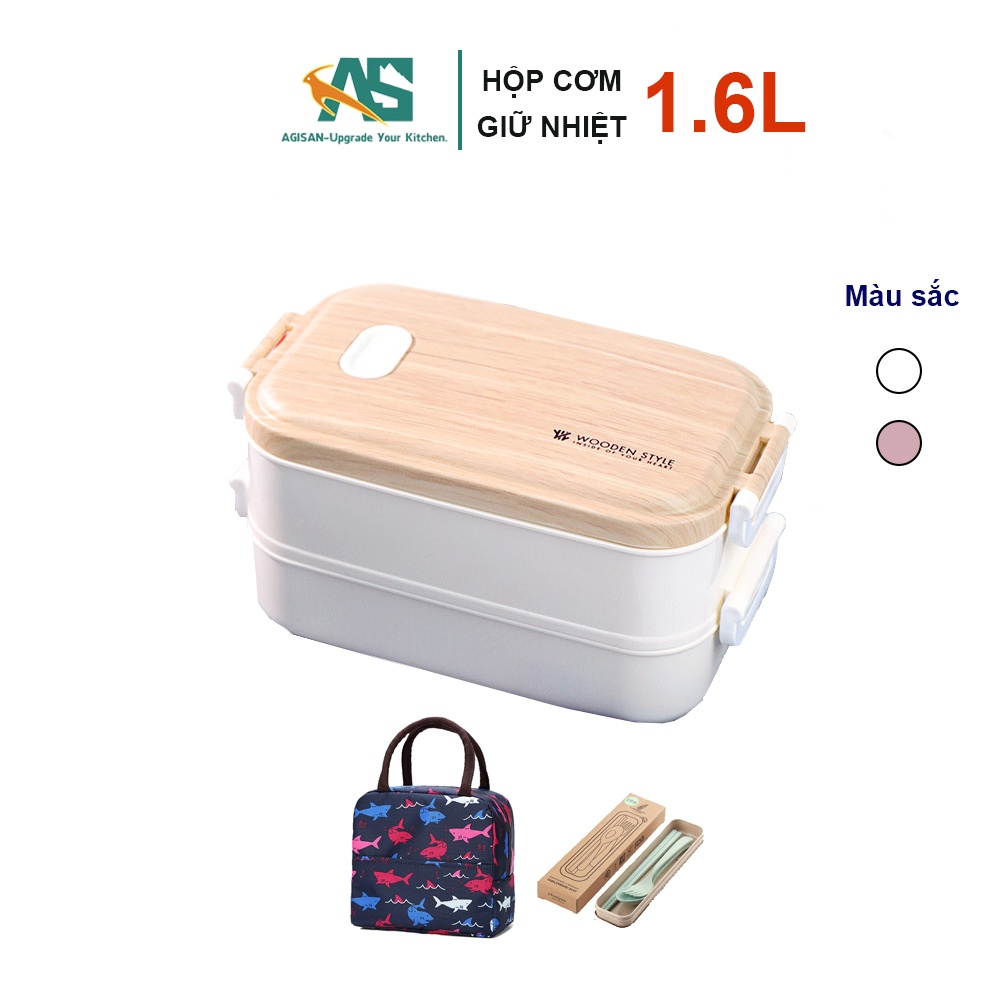 Hộp đựng cơm văn phòng Wooden Style lõi Inox 304 chuẩn tháo rời dễ vệ sinh - Hộp cơm cách nhiệt chống tràn phong cách trẻ trung, hop com,camen,hộp cơm giữ nhiệt