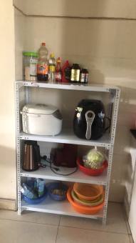 Kệ sắt v lỗ lắp ghép: Dài 60cm x rộng 30cm x cao 1m2 gồm 4 tầng