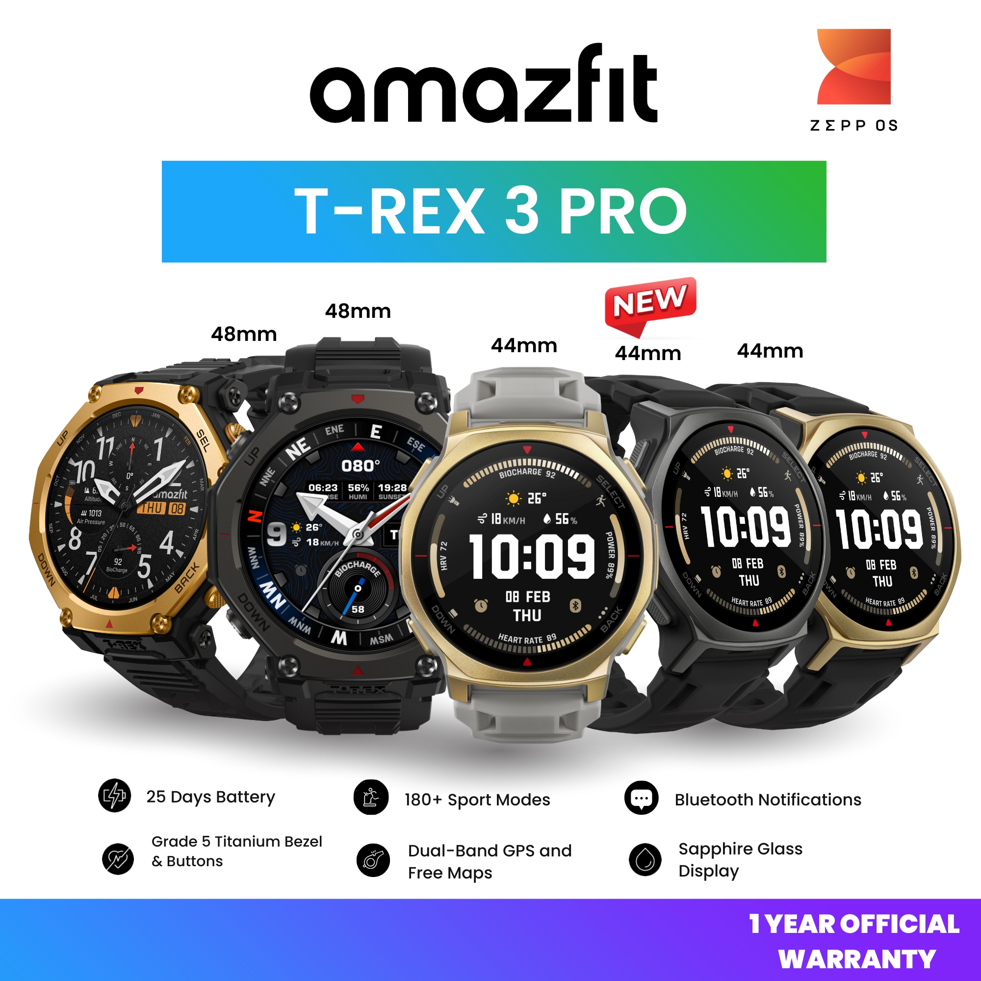 Amazfit T-Rex 3 Pro Fitness Smartwatch | BioCharge™ | 180 Sports Modes