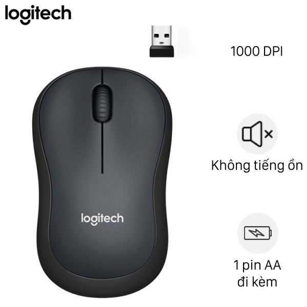 Chuột không dây Logitech Silent M220 Đen