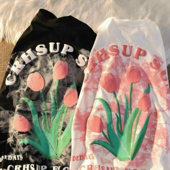 Áo Bông Hoa Tulip CRHSUP Áo Thun Áo Phông Tay Lỡ From rộng Unisex, Áo thun in nổi style Hàn, phong cách, áo thun nữ cotton, chất xịn thời trang TP806