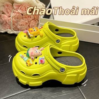 Giày Crocs Nữ giày có lỗ cho nữ mới tăng chiều cao 4cm đế dày thoáng khí hai chiều Dép Crocs chống trơn trượt dép đi biển đế mềm và dép đi trong nhà