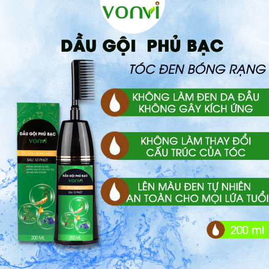 Dầu gội phủ bạc đen tóc VONVI sau 10 phút với thiết kế lược chải 200ml