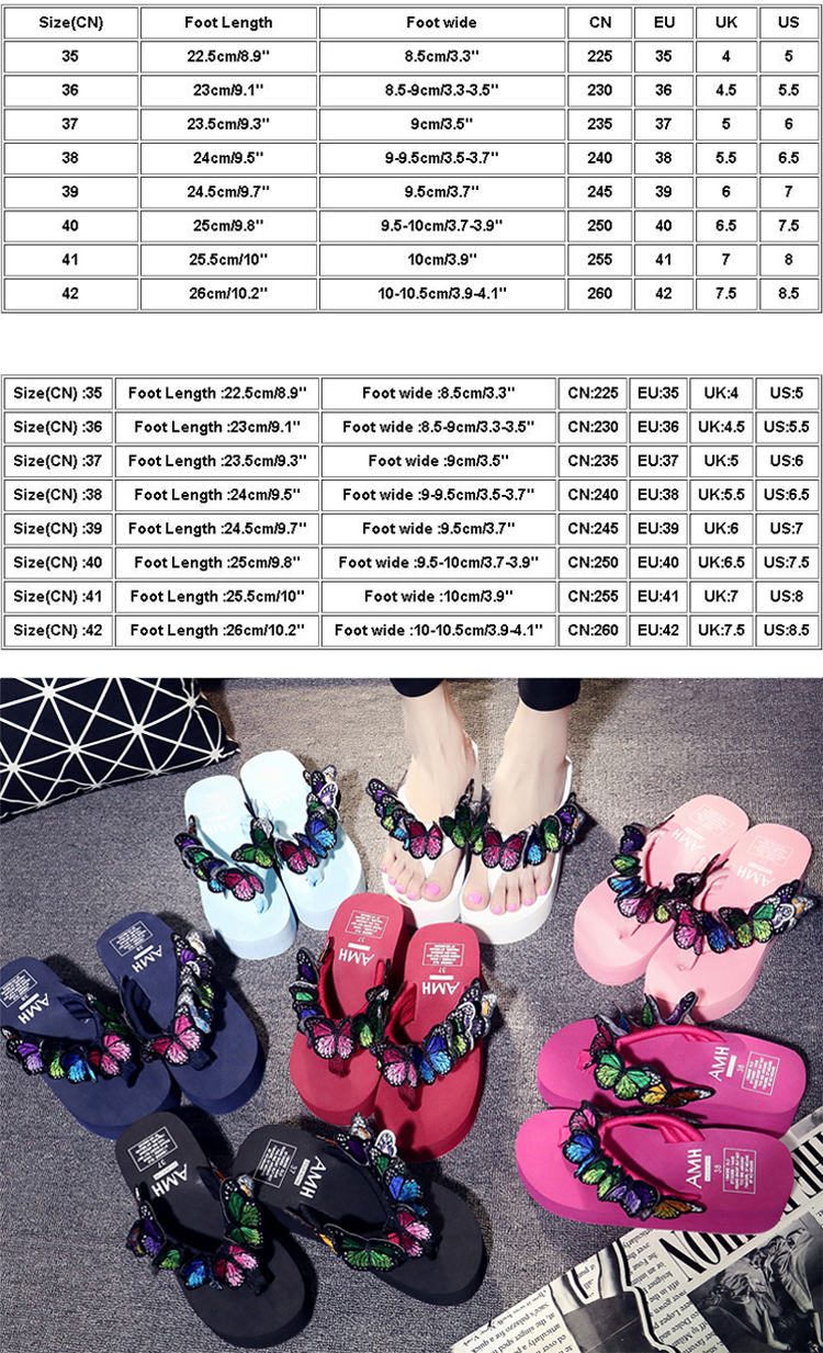 Summer fashion sandals for women wedge platform shoes Butterfly Floral Flip  Flops Sandals Slippers Beach Shoes women shoes