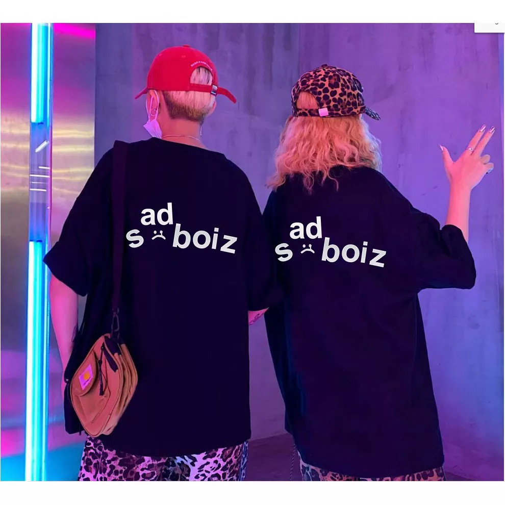 Áo thun sadboizz signature form rộng unisex nam nữ black white,logo tay xịn xò