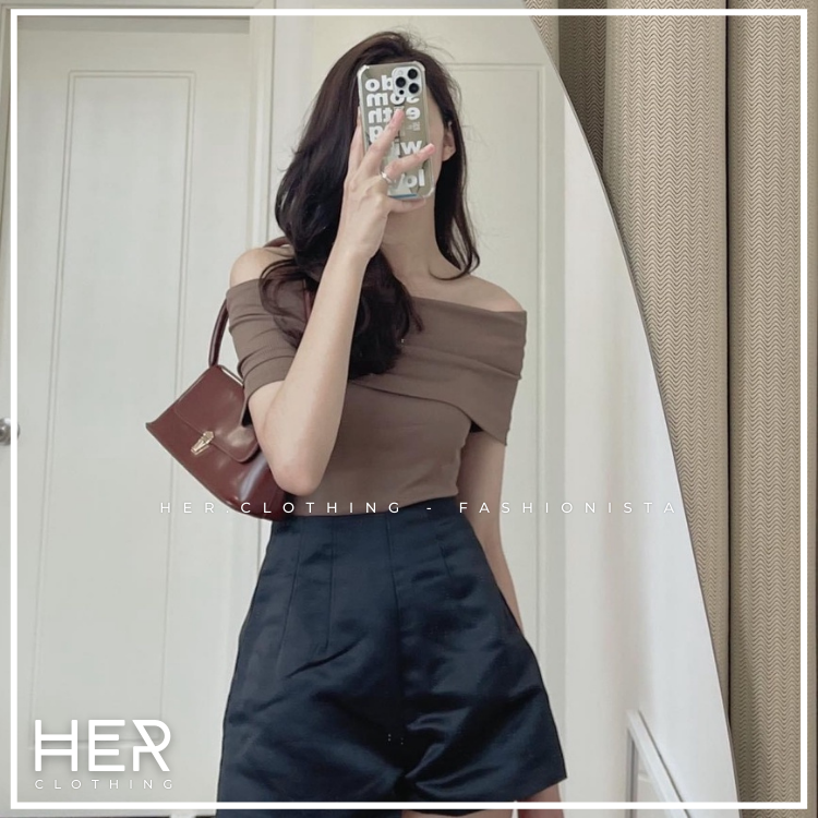 Áo len thun tăm trễ vai ngang bản to loại 1: Dáng ôm body chất len tăm xịn thời trang phong cách sexy Hàn Quốc
