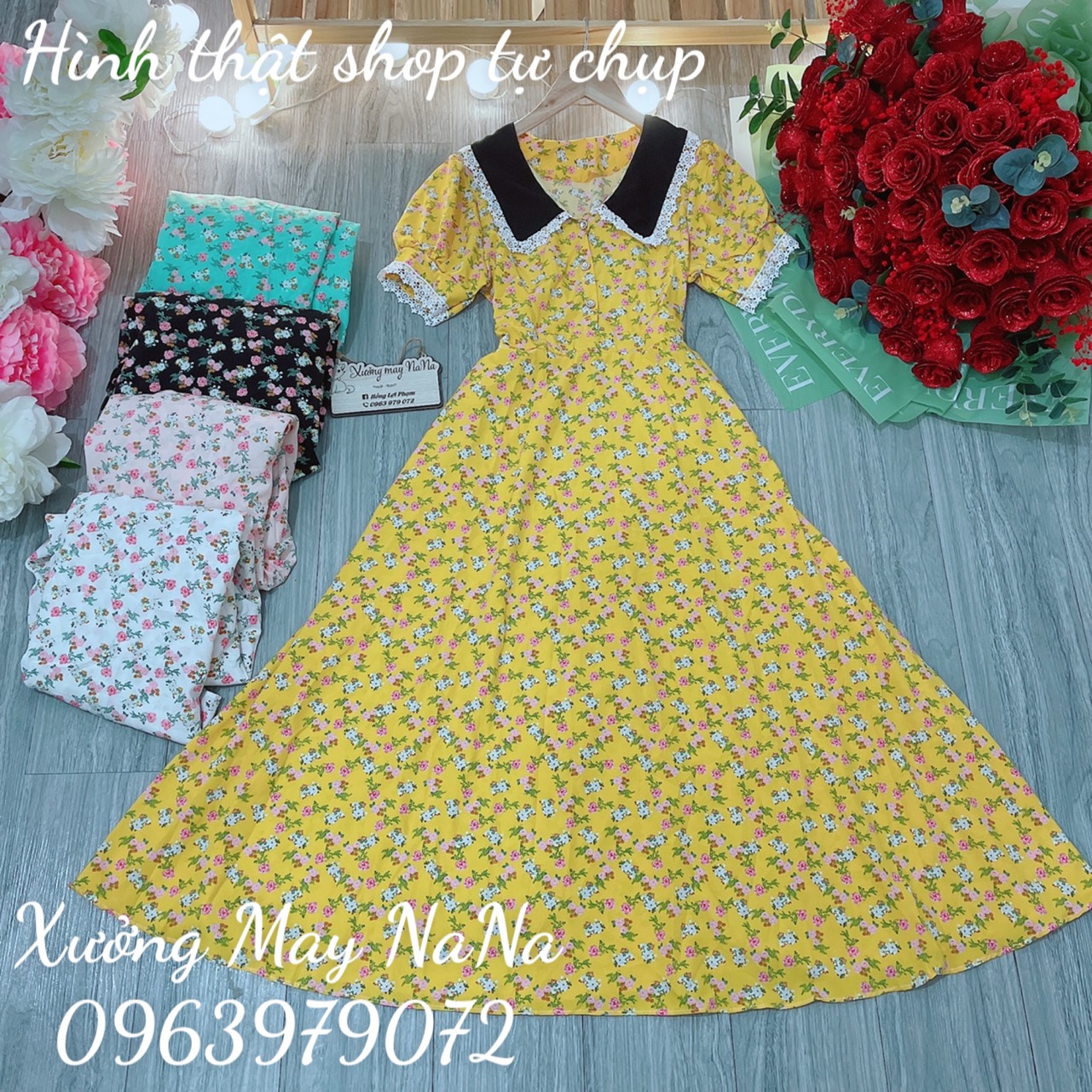 Maxi hoa nhí viền ren dễ thương