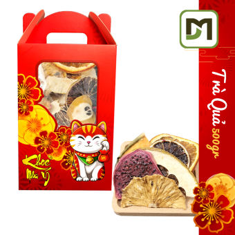 Hộp 500gr Detox trà quả sấy khô 6 loại hỗn hợp hộp quà có tay xách